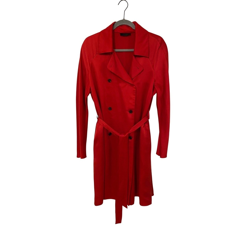 The Row Silk Satin Waist Tie Trench‎ Coat 6 Red Double Breasted Luxury Designer